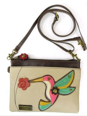 Chala Cream Crossbody w/ Colorful Hummingbird Applique & Dark Brown Trim (NWOT)
